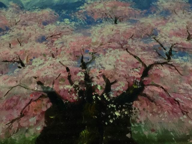 ◇生命の賛歌 中村勝之画伯 画【「長寿の祈 神代桜」3枚並列額装 油彩